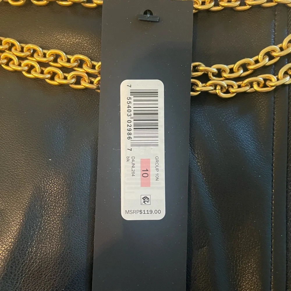 Donna Karan Black Leather Skirt with Gold Chain Detail - Picture 2 of 5
